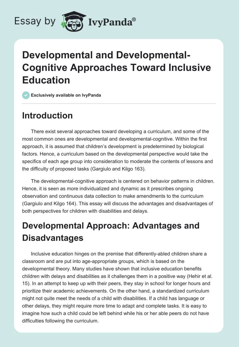 Developmental and Developmental-Cognitive Approaches Toward Inclusive Education. Page 1