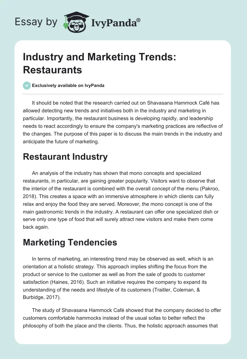 Industry and Marketing Trends: Restaurants. Page 1