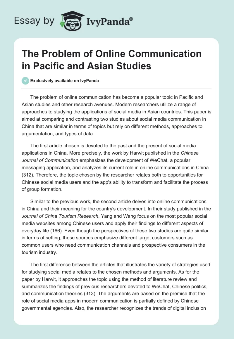 The Problem of Online Communication in Pacific and Asian Studies. Page 1
