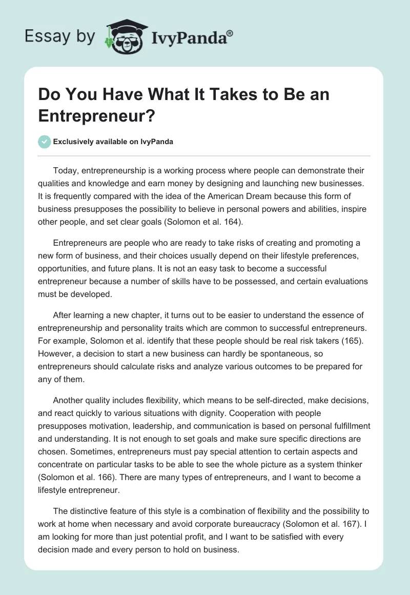 Do You Have What It Takes to Be an Entrepreneur?. Page 1