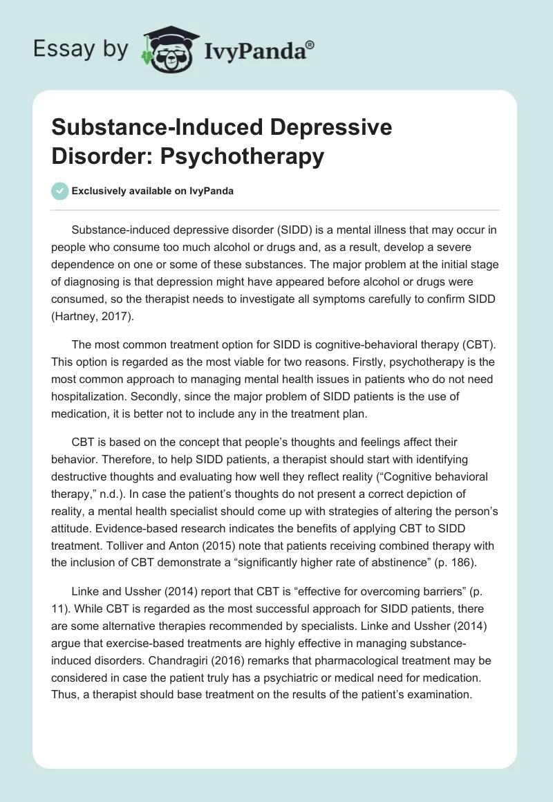 Substance-Induced Depressive Disorder: Psychotherapy. Page 1