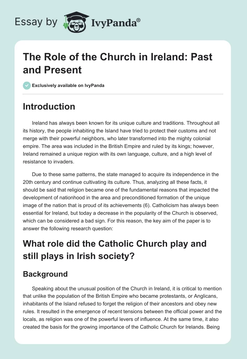 The Role of the Church in Ireland: Past and Present. Page 1