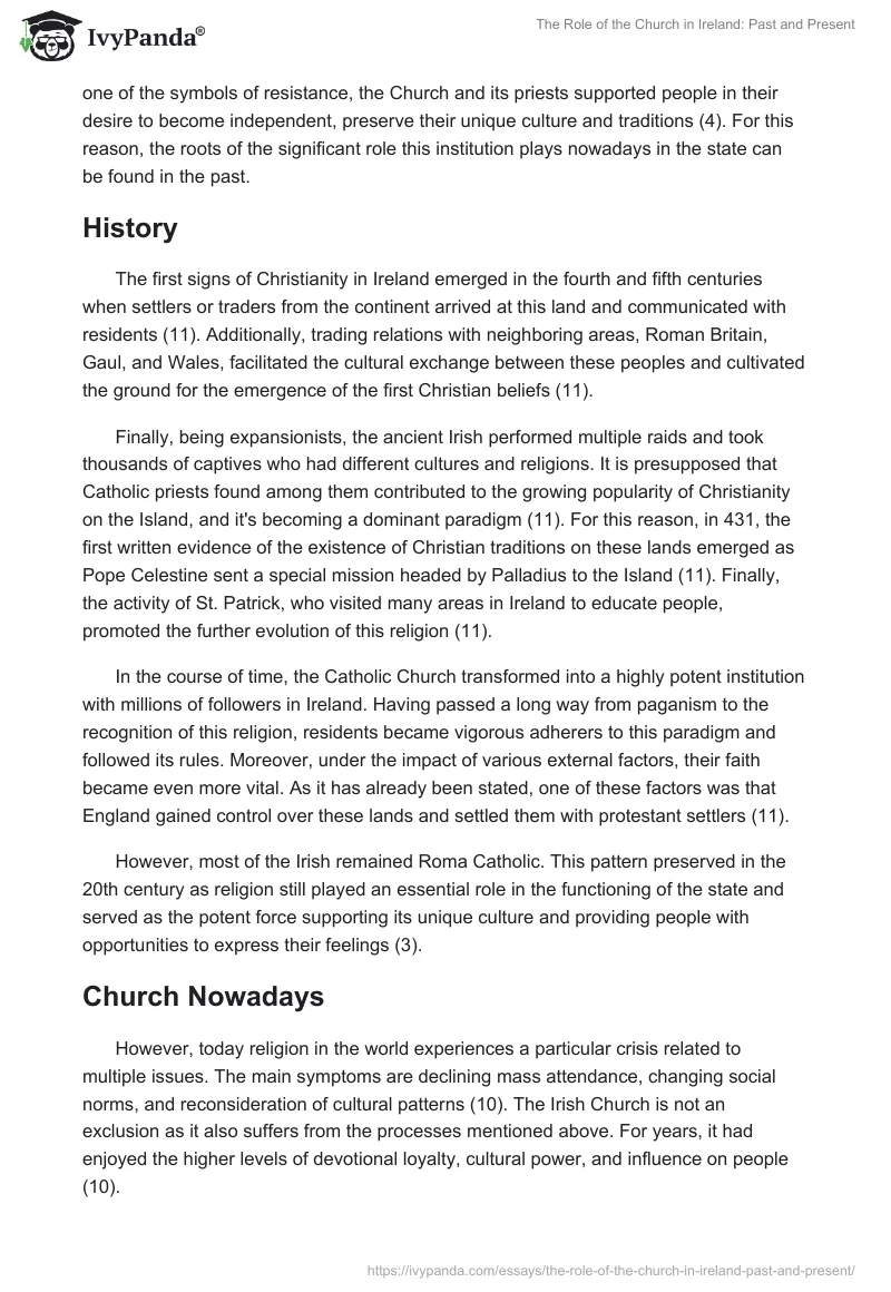 The Role of the Church in Ireland: Past and Present. Page 2