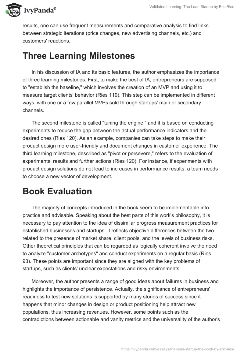 Validated Learning: "The Lean Startup" by Eric Ries. Page 3
