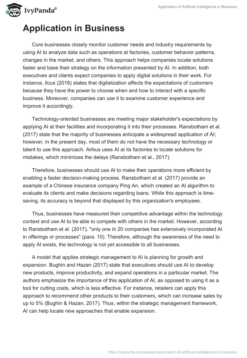 Application of Artificial Intelligence in Business. Page 2