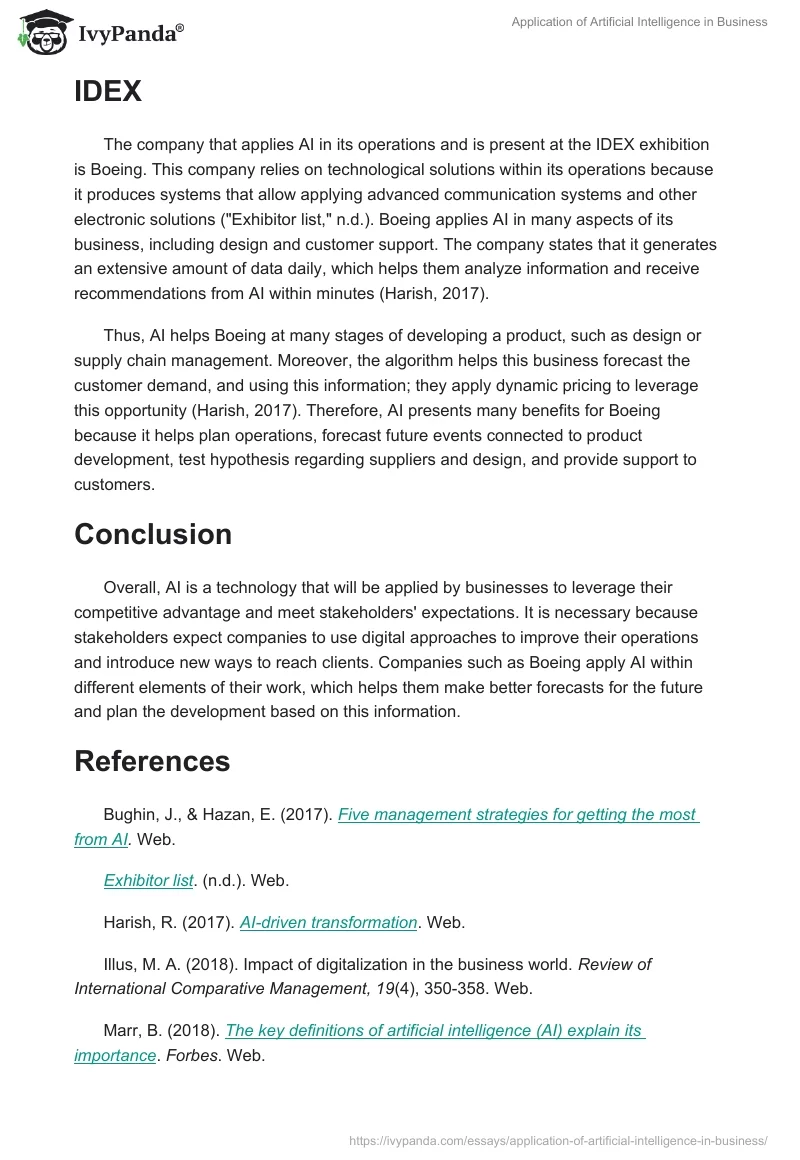 Application of Artificial Intelligence in Business. Page 3
