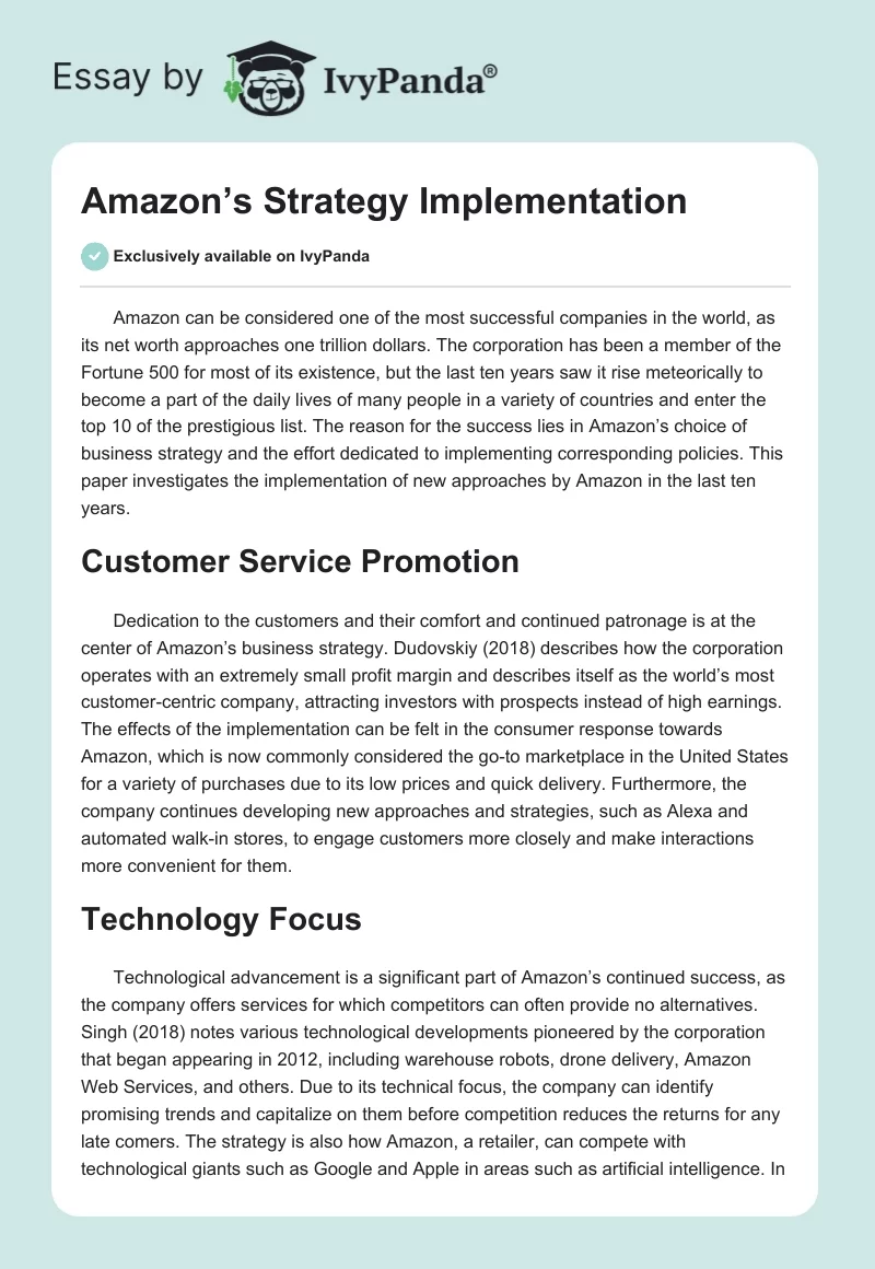 Amazon’s Strategy Implementation. Page 1