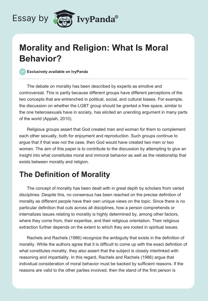 Morality and Religion: What Is Moral Behavior?. Page 1