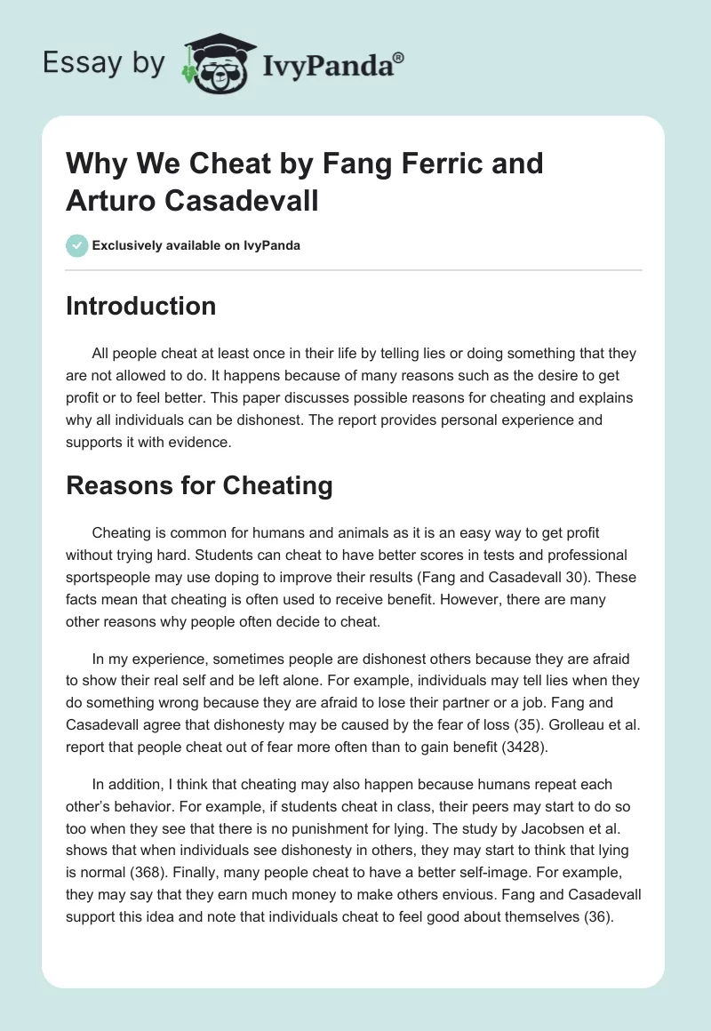 "Why We Cheat" by Fang Ferric and Arturo Casadevall. Page 1
