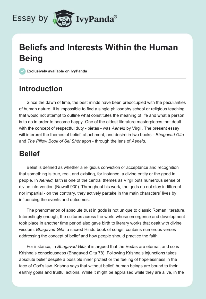 Beliefs and Interests Within the Human Being. Page 1
