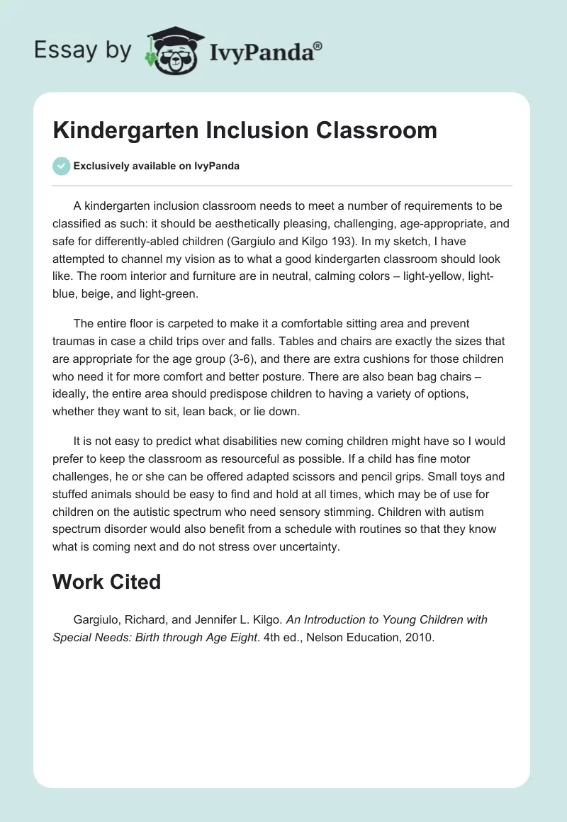 Kindergarten Inclusion Classroom. Page 1