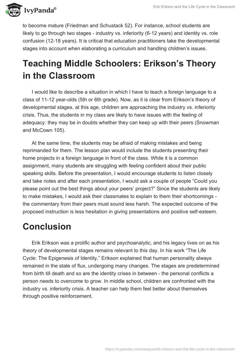 Erik Erikson and the Life Cycle in the Classroom. Page 2