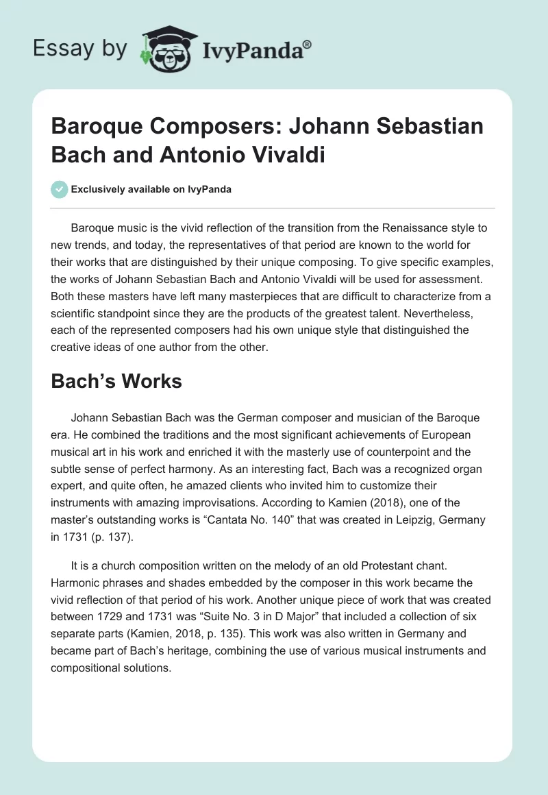 Baroque Composers: Johann Sebastian Bach and Antonio Vivaldi. Page 1