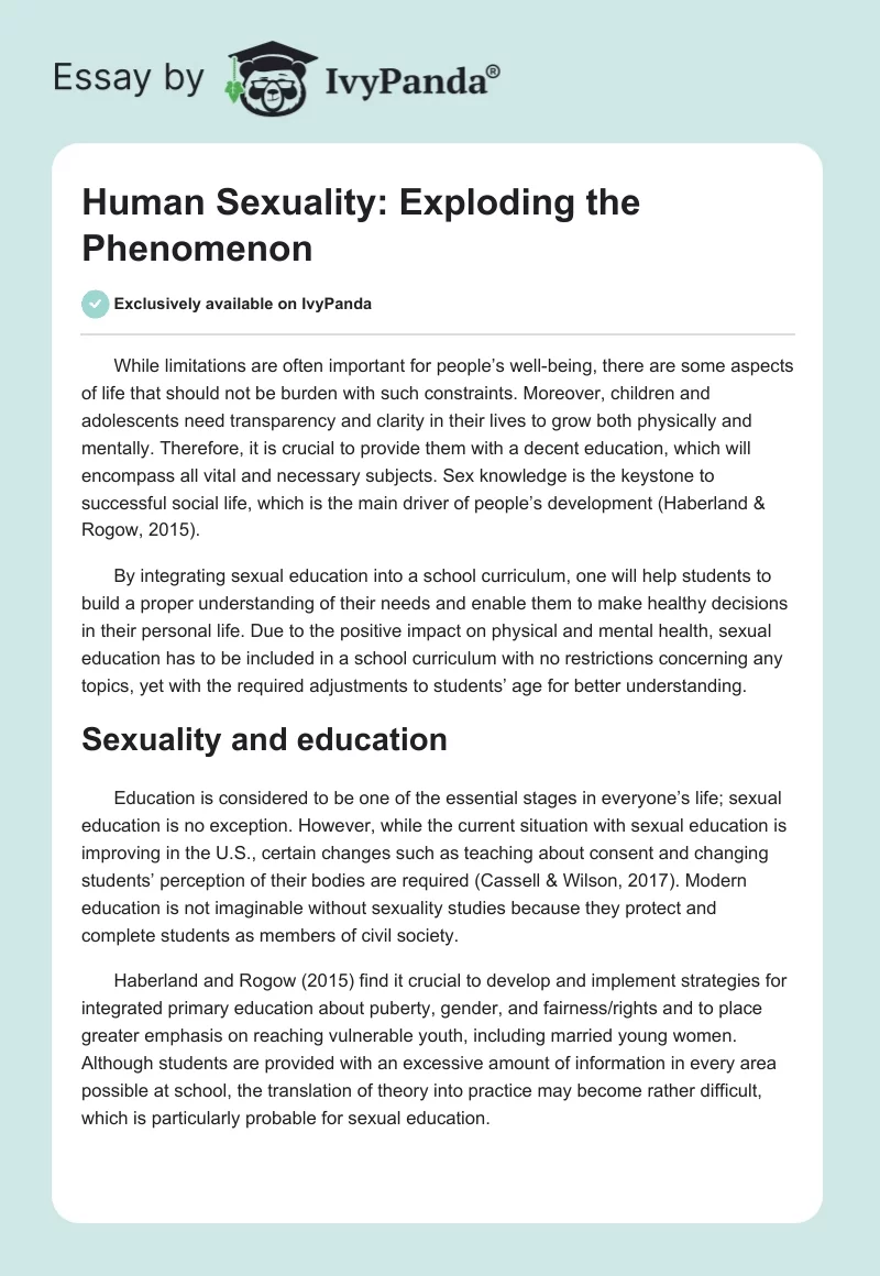 Human Sexuality: Exploding the Phenomenon. Page 1