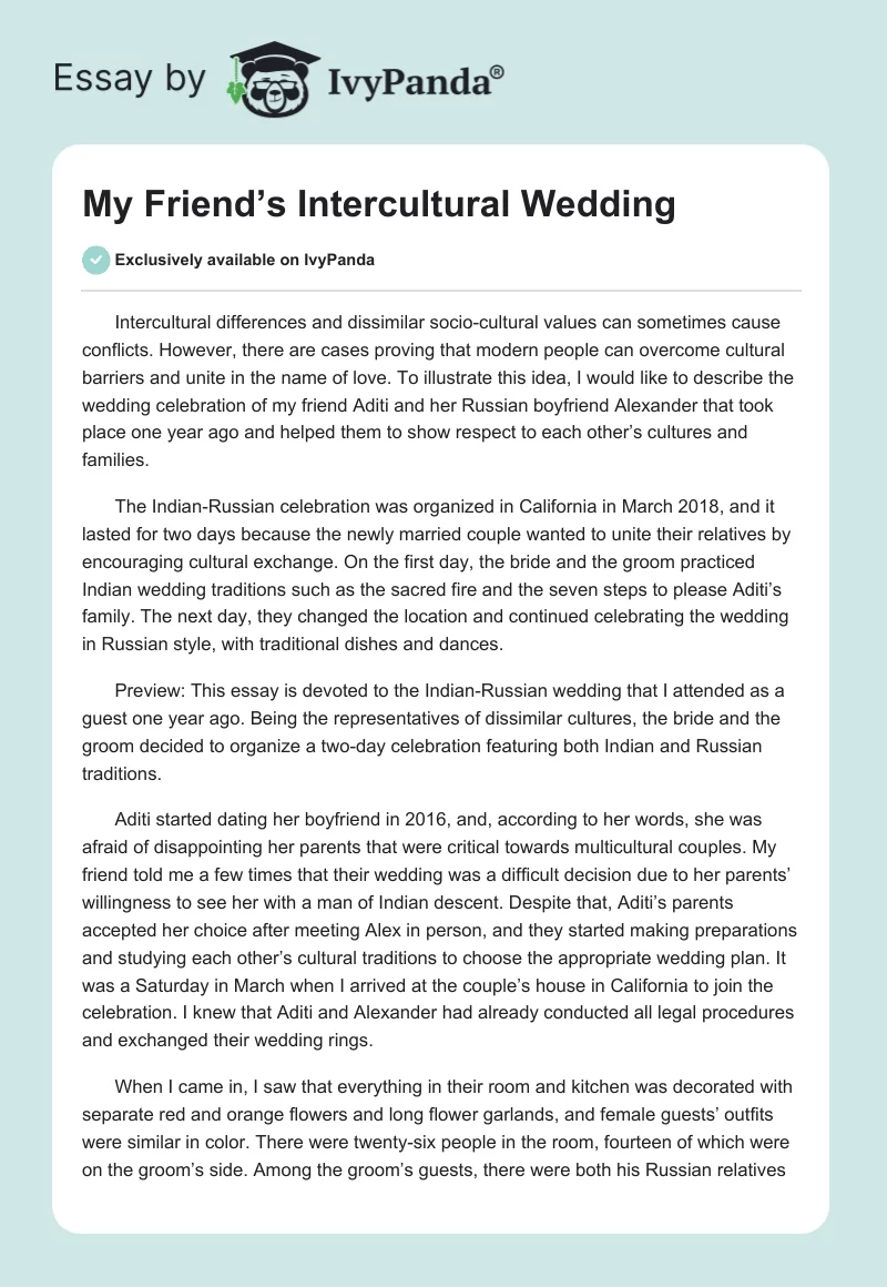 My Friend’s Intercultural Wedding. Page 1