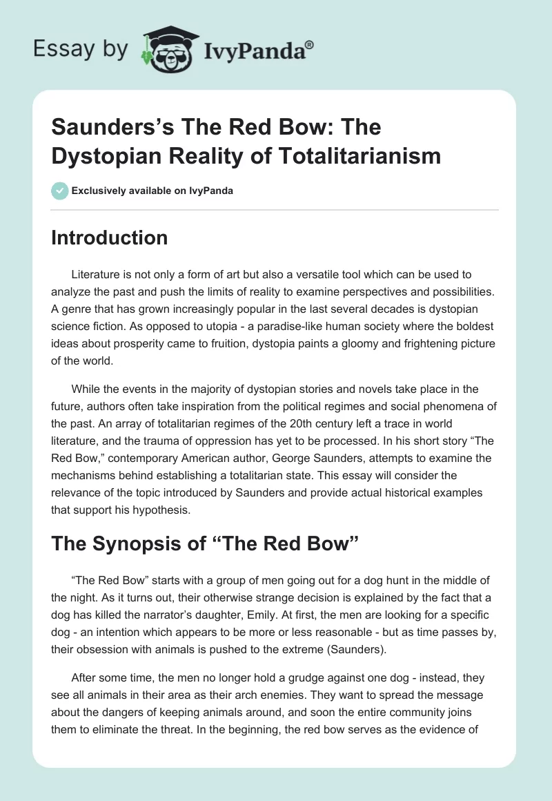 Saunders’s "The Red Bow": The Dystopian Reality of Totalitarianism. Page 1