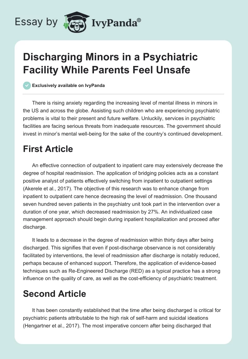 Discharging Minors in a Psychiatric Facility While Parents Feel Unsafe. Page 1