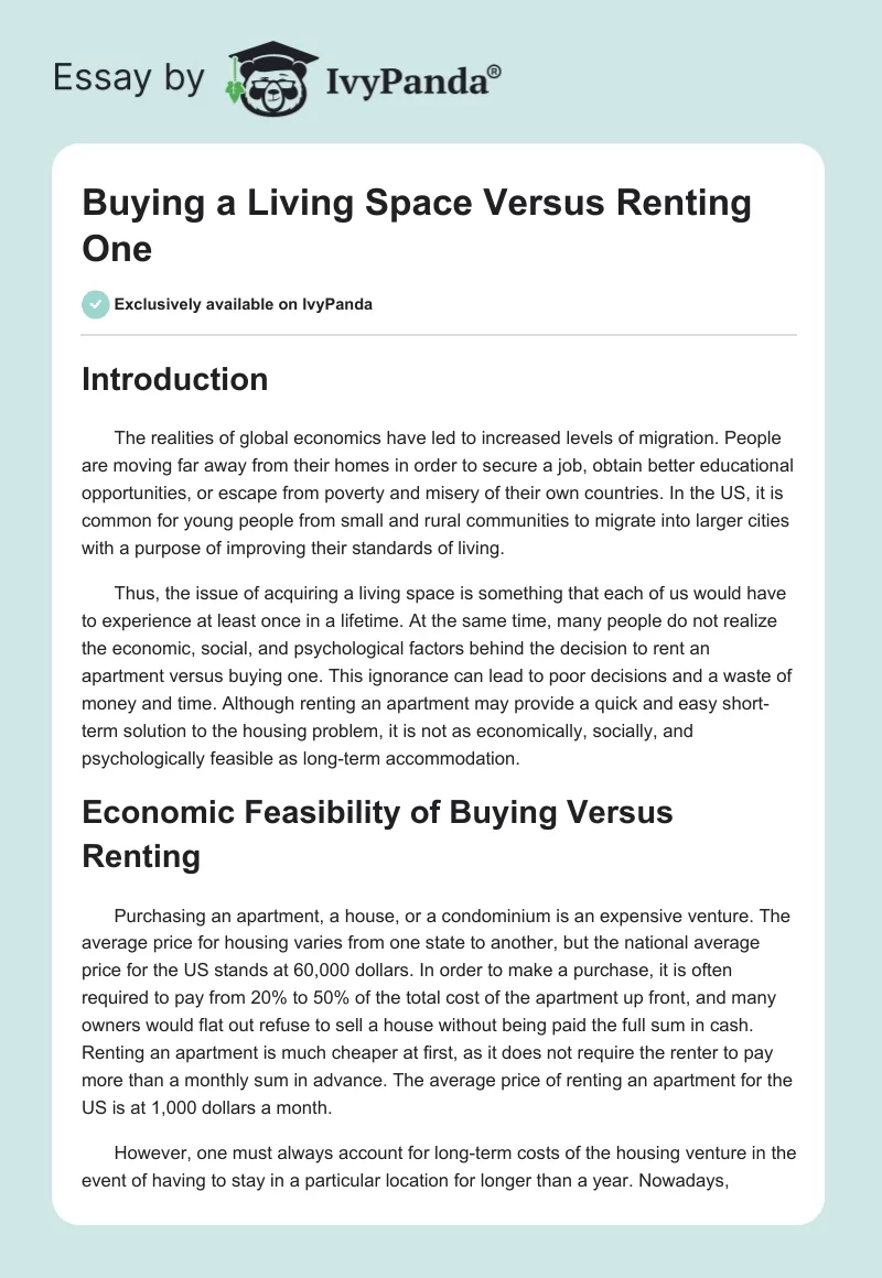 Buying a Living Space Versus Renting One. Page 1