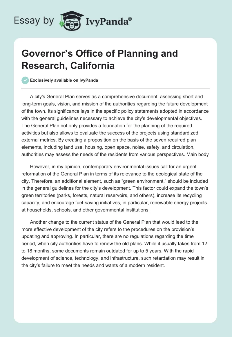 Governor’s Office of Planning and Research, California. Page 1