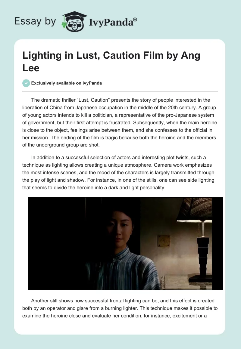 Lighting in "Lust, Caution" Film by Ang Lee. Page 1