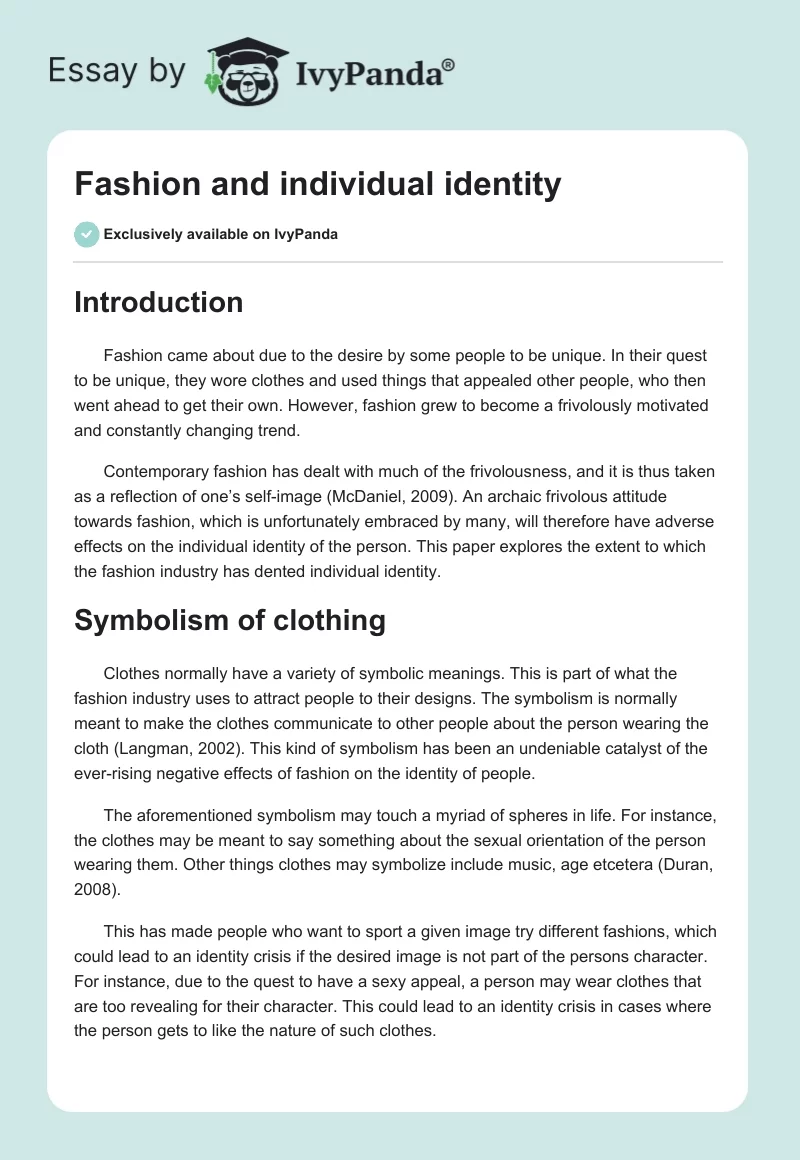 Fashion and individual identity. Page 1