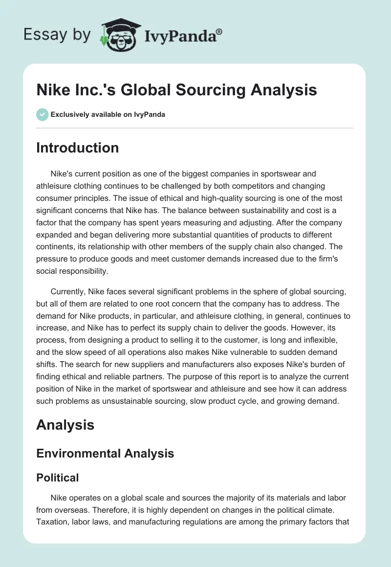 einde Sociale wetenschappen Iedereen Nike Inc.'s Global Sourcing Analysis - 3599 Words | Case Study Example