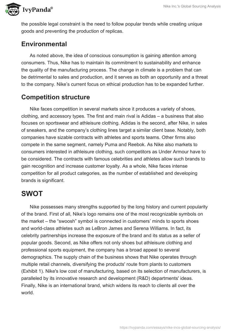 Nike Inc.'s Global Sourcing Analysis. Page 3
