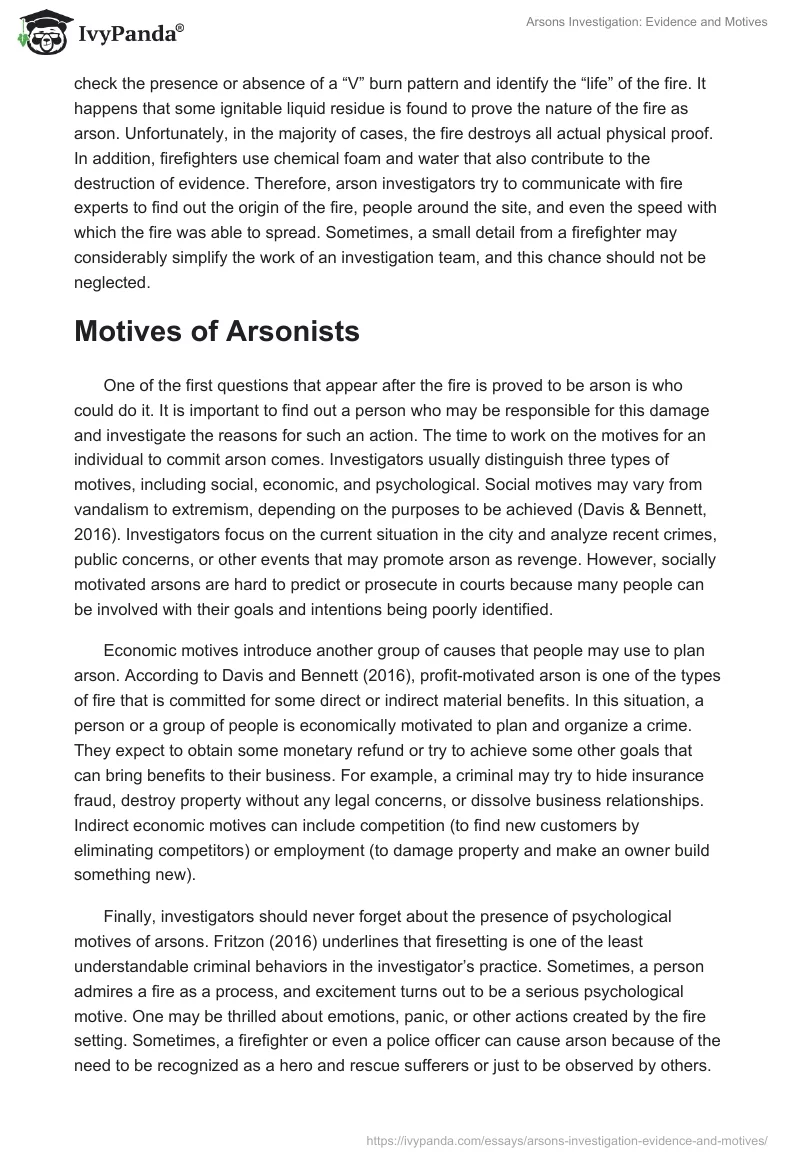 Arsons Investigation: Evidence and Motives. Page 2
