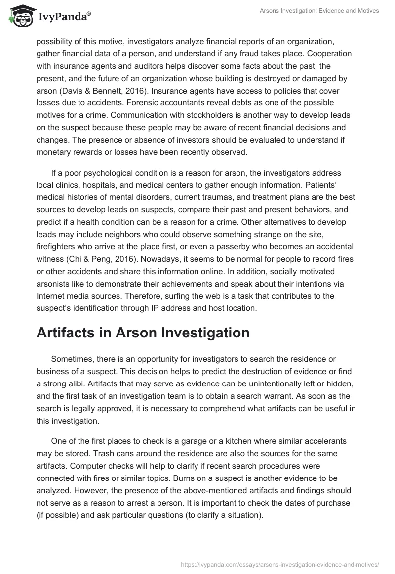 Arsons Investigation: Evidence and Motives. Page 4