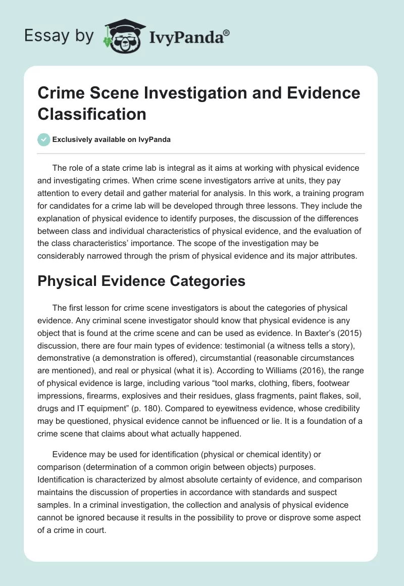 Crime Scene Investigation and Evidence Classification. Page 1