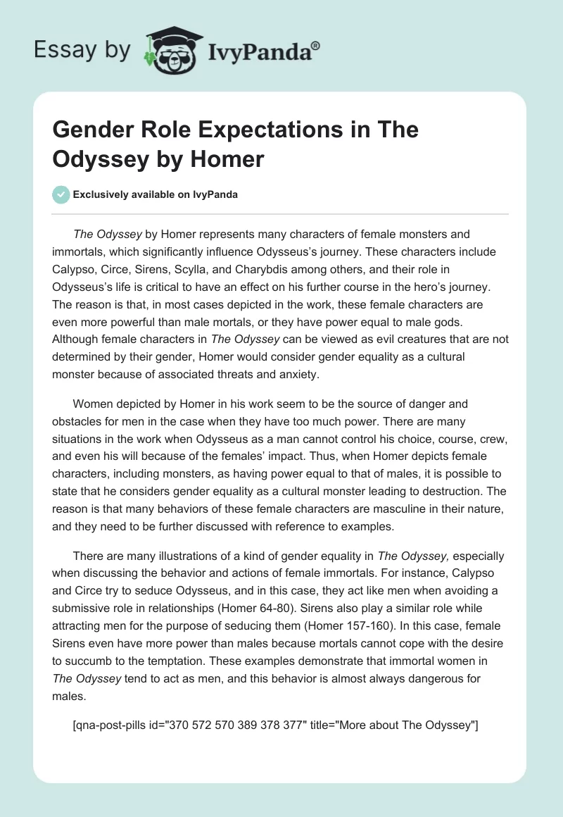 Gender Role Expectations in "The Odyssey" by Homer. Page 1