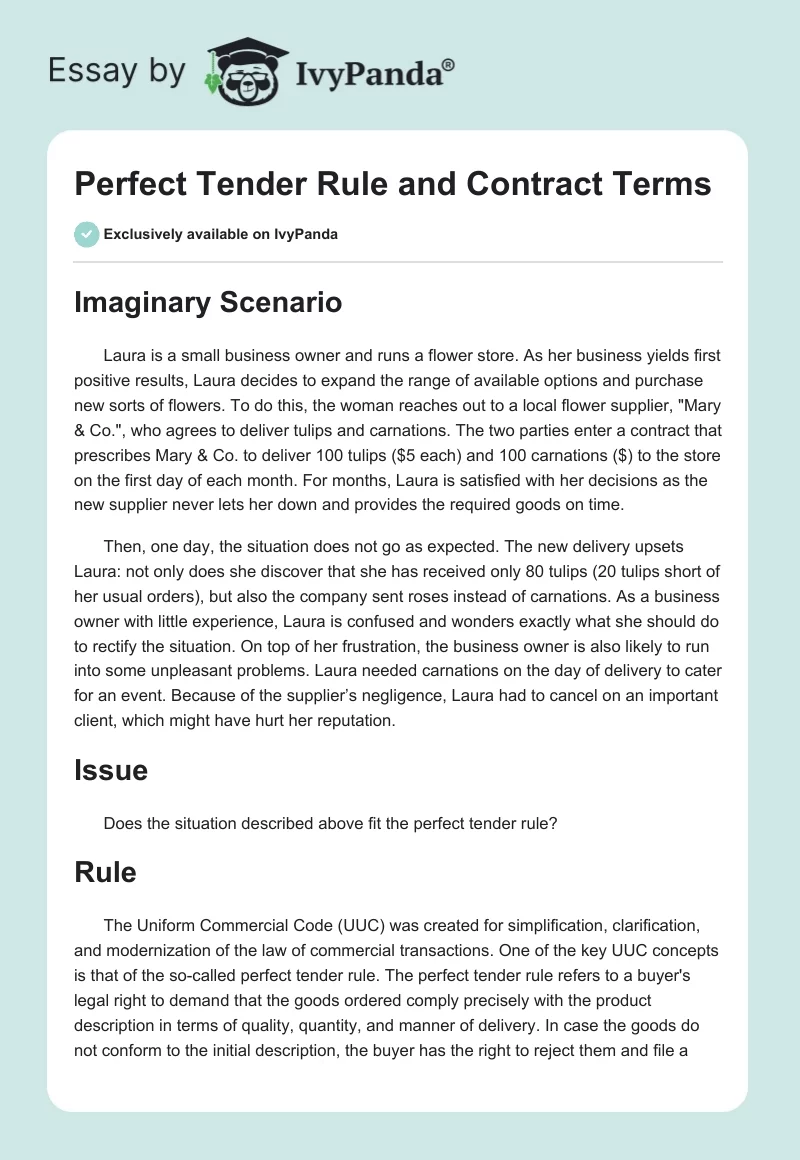 Perfect Tender Rule and Contract Terms. Page 1