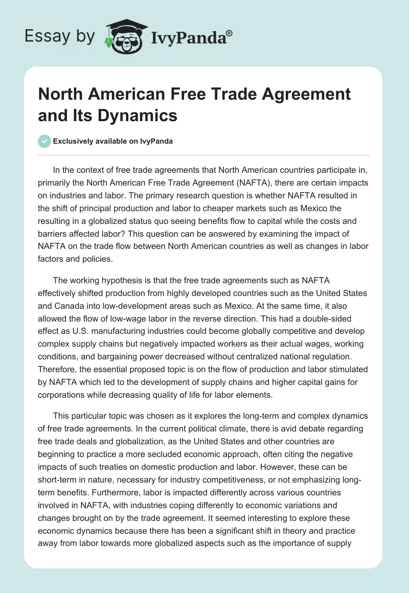 North American Free Trade Agreement and Its Dynamics. Page 1