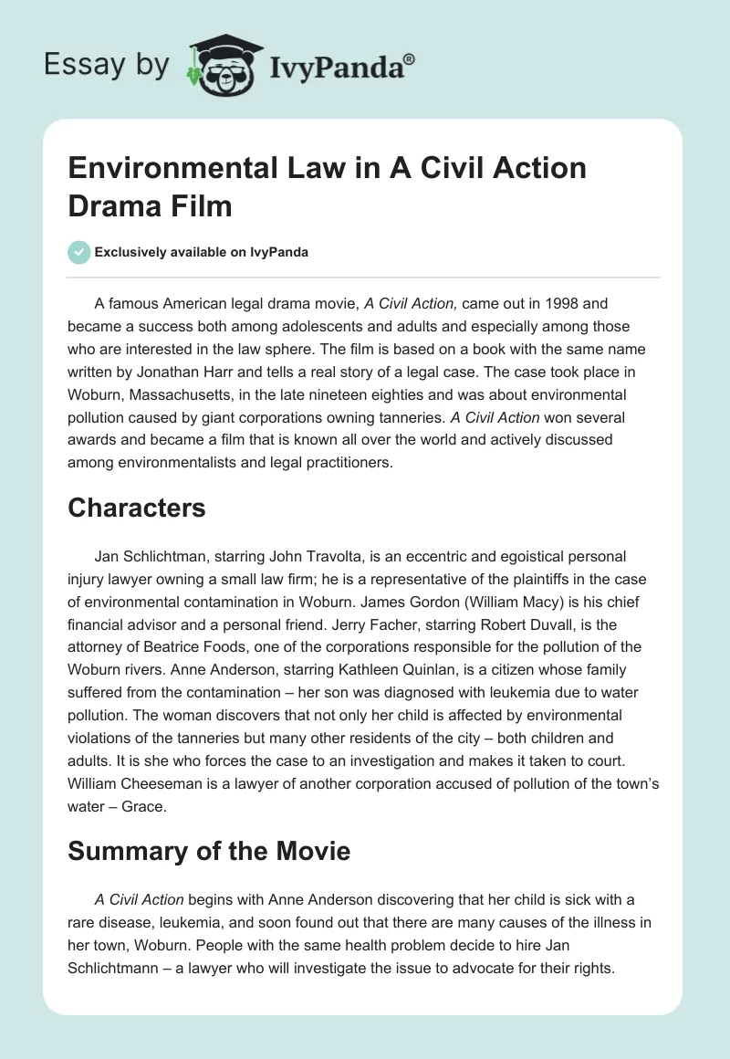 Environmental Law in "A Civil Action" Drama Film. Page 1