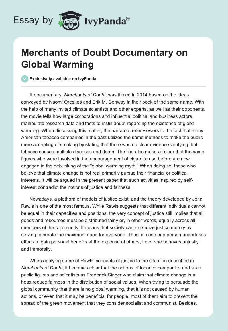"Merchants of Doubt" Documentary on Global Warming. Page 1