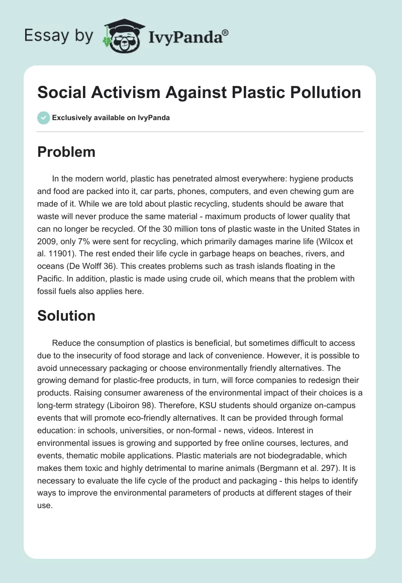 Social Activism Against Plastic Pollution. Page 1