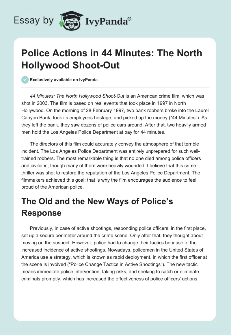 Police Actions in "44 Minutes: The North Hollywood Shoot-Out". Page 1