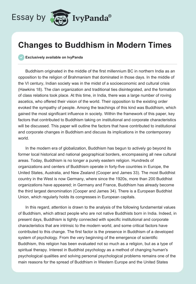 Changes to Buddhism in Modern Times. Page 1