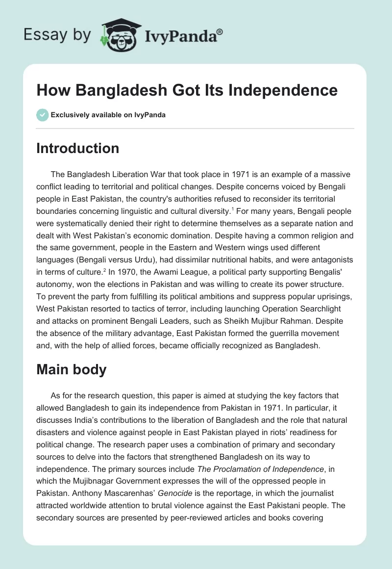 How Bangladesh Got Its Independence. Page 1