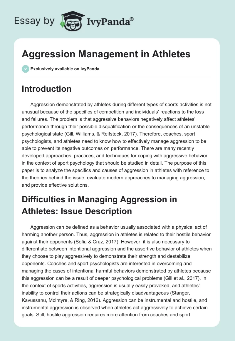 Aggression Management in Athletes. Page 1
