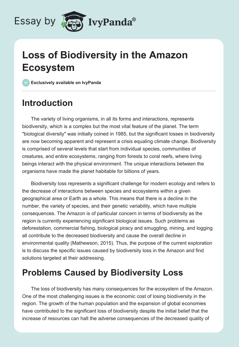 Loss of Biodiversity in the Amazon Ecosystem. Page 1