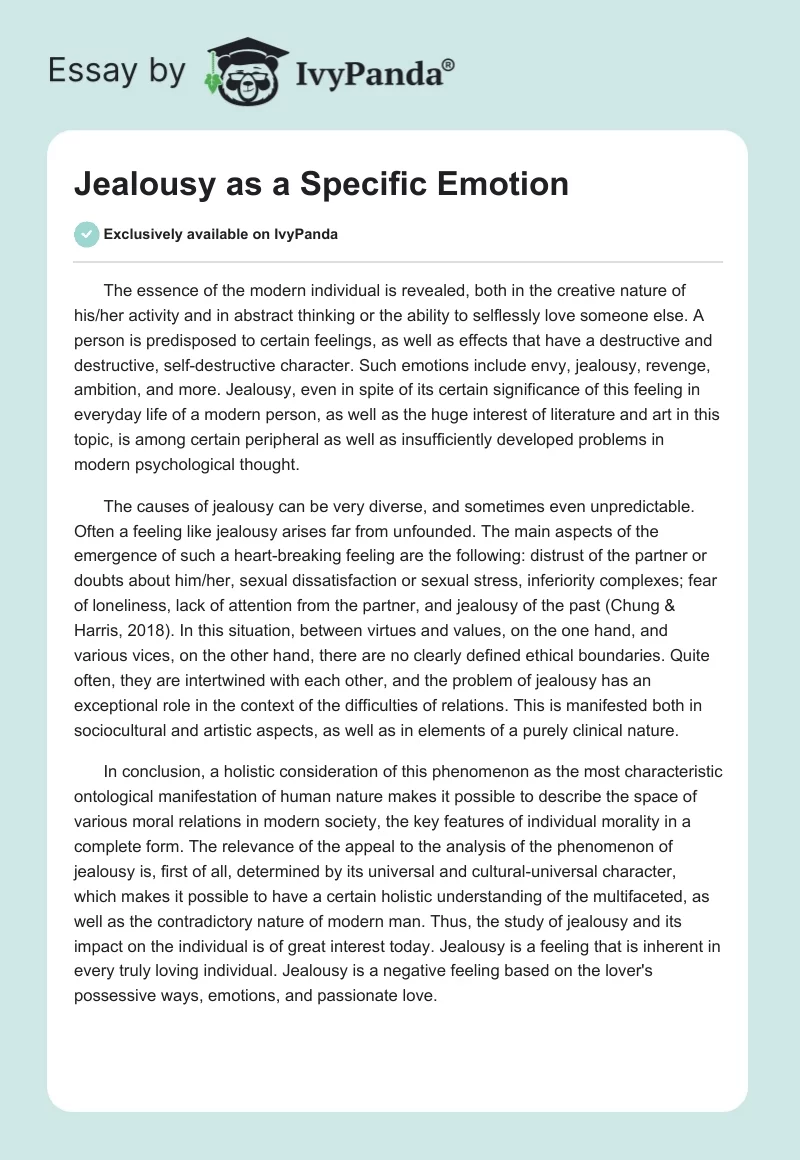 Jealousy as a Specific Emotion. Page 1