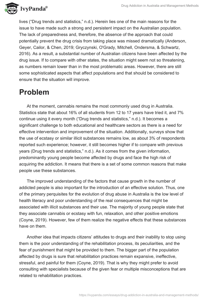 Drug Addiction in Australia and Management Methods. Page 2