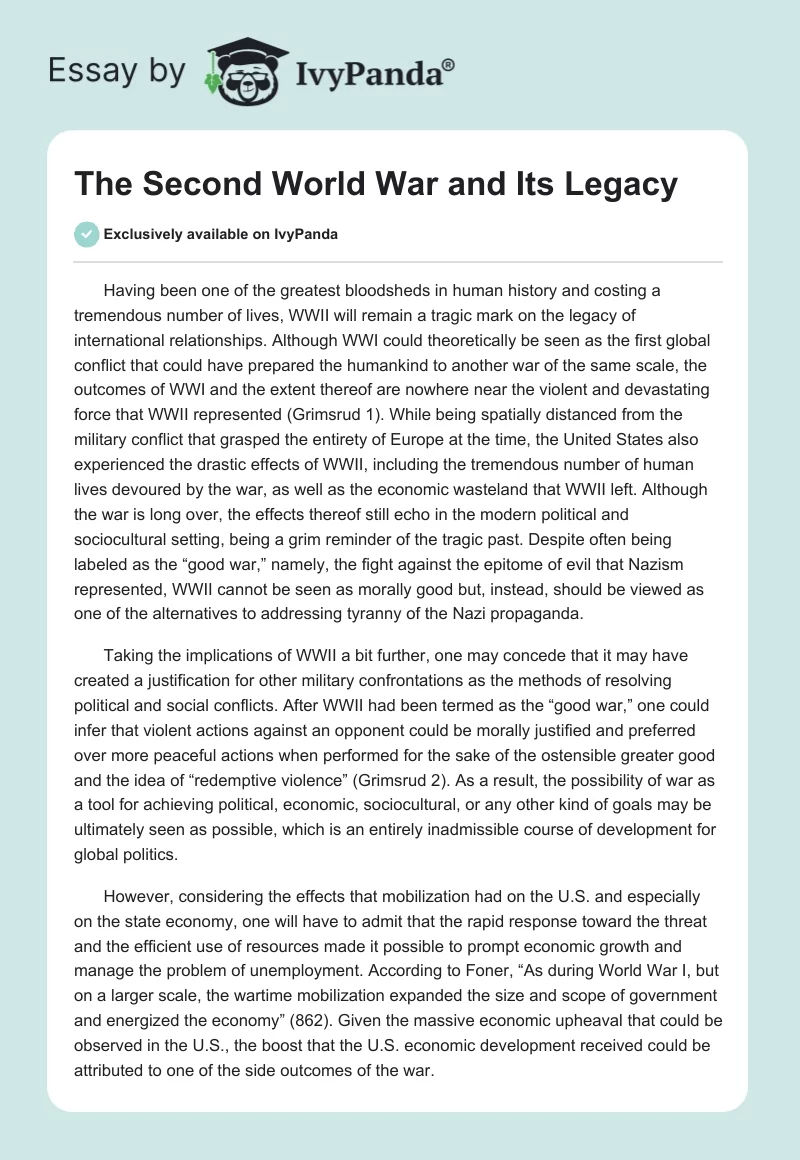 The Second World War and Its Legacy. Page 1