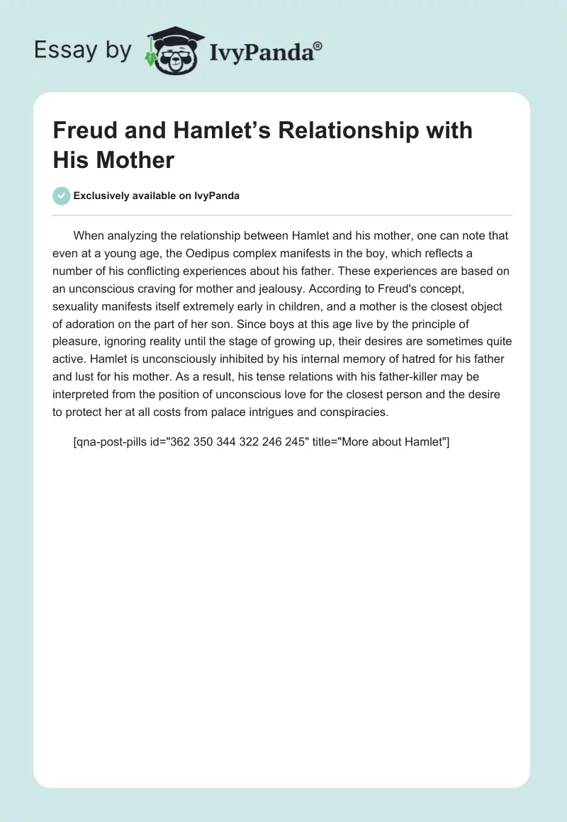 Freud and Hamlet’s Relationship with His Mother. Page 1