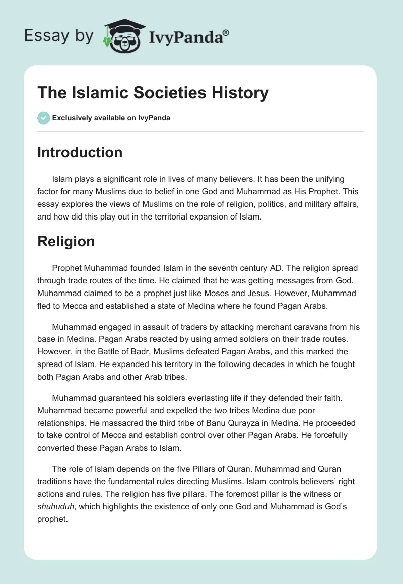 The Islamic Societies History. Page 1