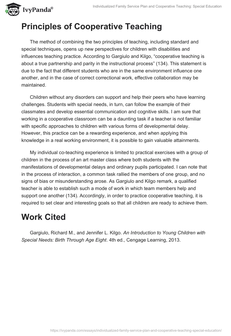 Individualized Family Service Plan and Cooperative Teaching: Special Education. Page 2