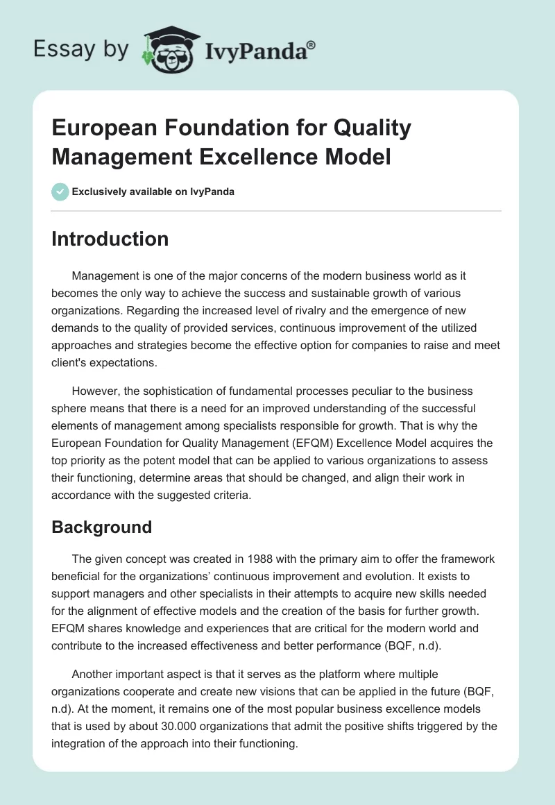 European Foundation for Quality Management Excellence Model. Page 1