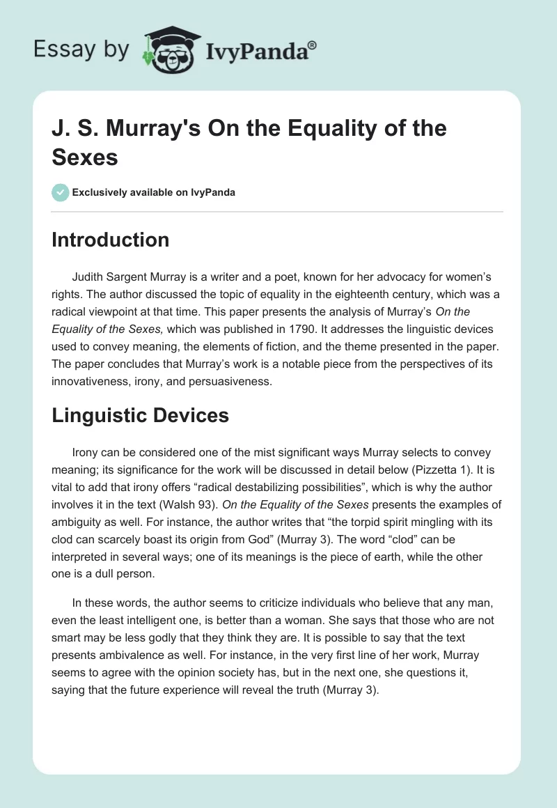 J. S. Murray's "On the Equality of the Sexes". Page 1