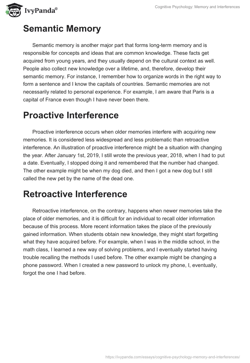 Cognitive Psychology: Memory and Interferences. Page 2